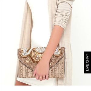 NWT Lulu’s Gold Beaded Clutch